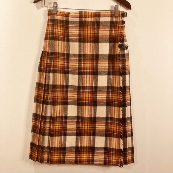 MOFFAT WEAVERS Sz 14 Made in  Scotland Wool Buckle Kilt Style Pleated Skirt - Picture 1 of 8